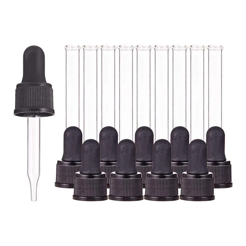 PH PandaHall Set of 12, Glass Eye Droppers for Essential Oil 15ml (1/2 Ounce) Pressure Rotating Cover Oil Droppers Pipettes Roller Tops for Essential Oil Bottles