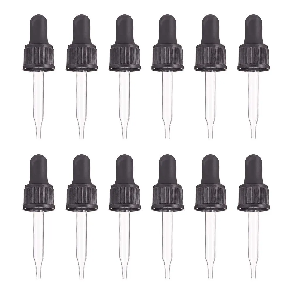PH PandaHall Set of 12, Glass Eye Droppers for Essential Oil 15ml (1/2 Ounce) Pressure Rotating Cover Oil Droppers Pipettes Roller Tops for Essential Oil Bottles