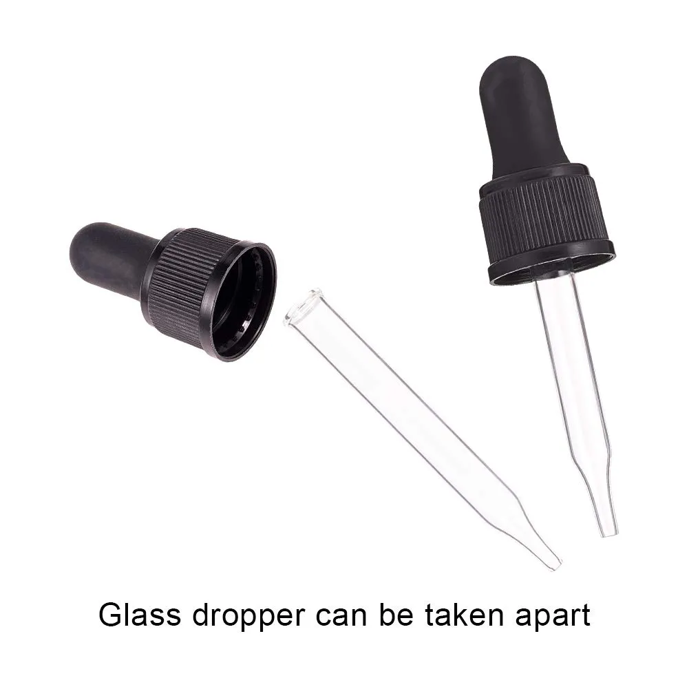 PH PandaHall Set of 12, Glass Eye Droppers for Essential Oil 15ml (1/2 Ounce) Pressure Rotating Cover Oil Droppers Pipettes Roller Tops for Essential Oil Bottles