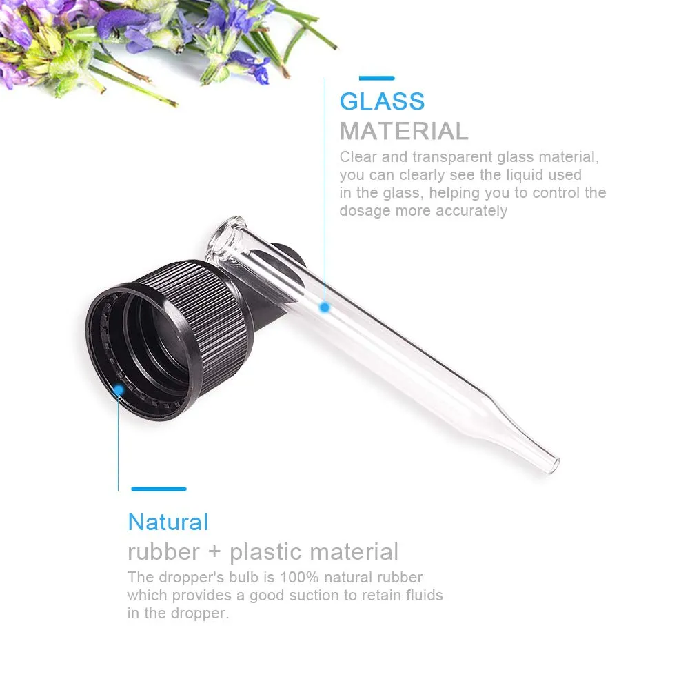 PH PandaHall Set of 12, Glass Eye Droppers for Essential Oil 15ml (1/2 Ounce) Pressure Rotating Cover Oil Droppers Pipettes Roller Tops for Essential Oil Bottles
