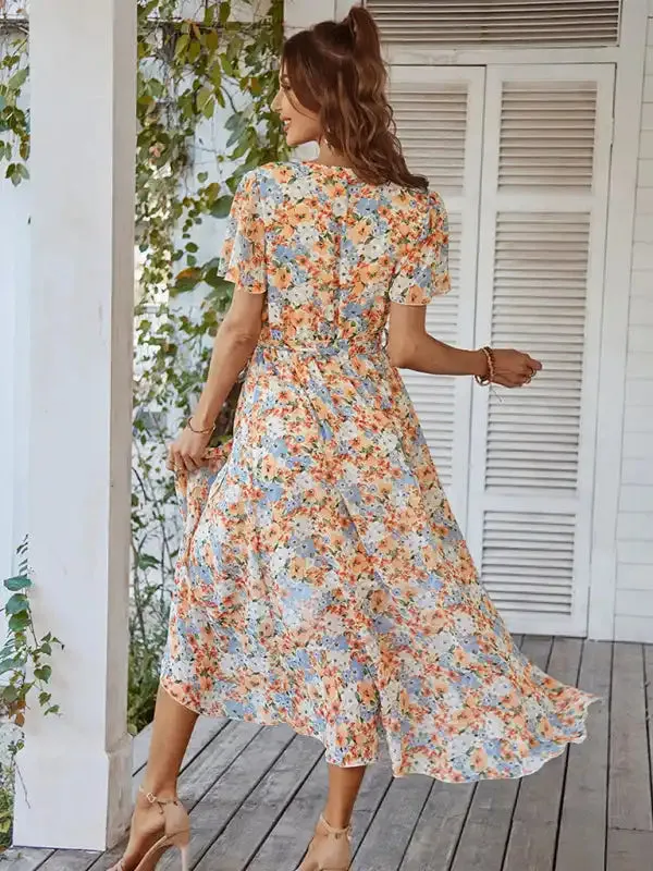 Printed Flowy Dress Sexy Holiday Swing dress