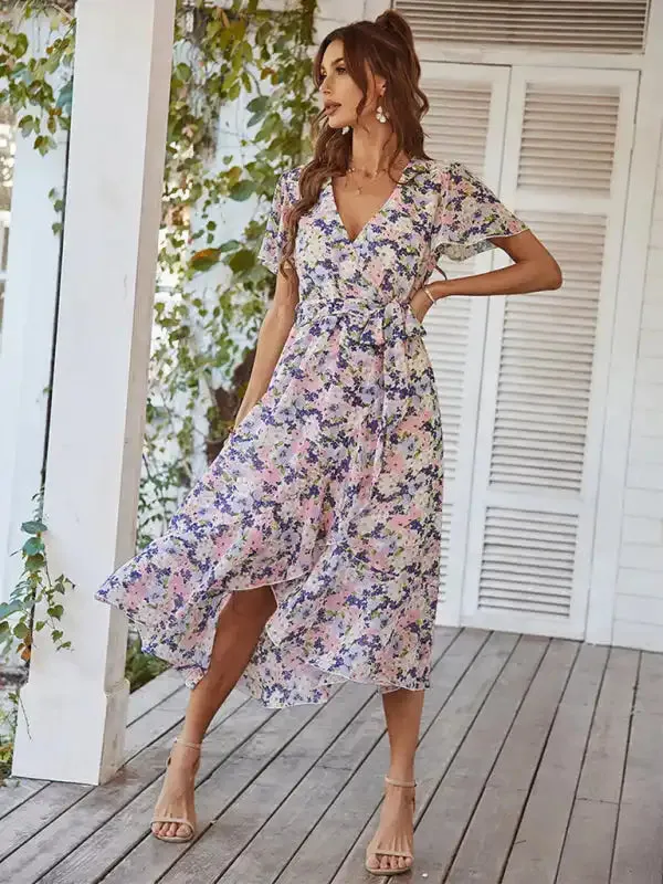 Printed Flowy Dress Sexy Holiday Swing dress
