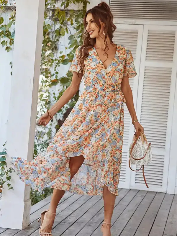 Printed Flowy Dress Sexy Holiday Swing dress