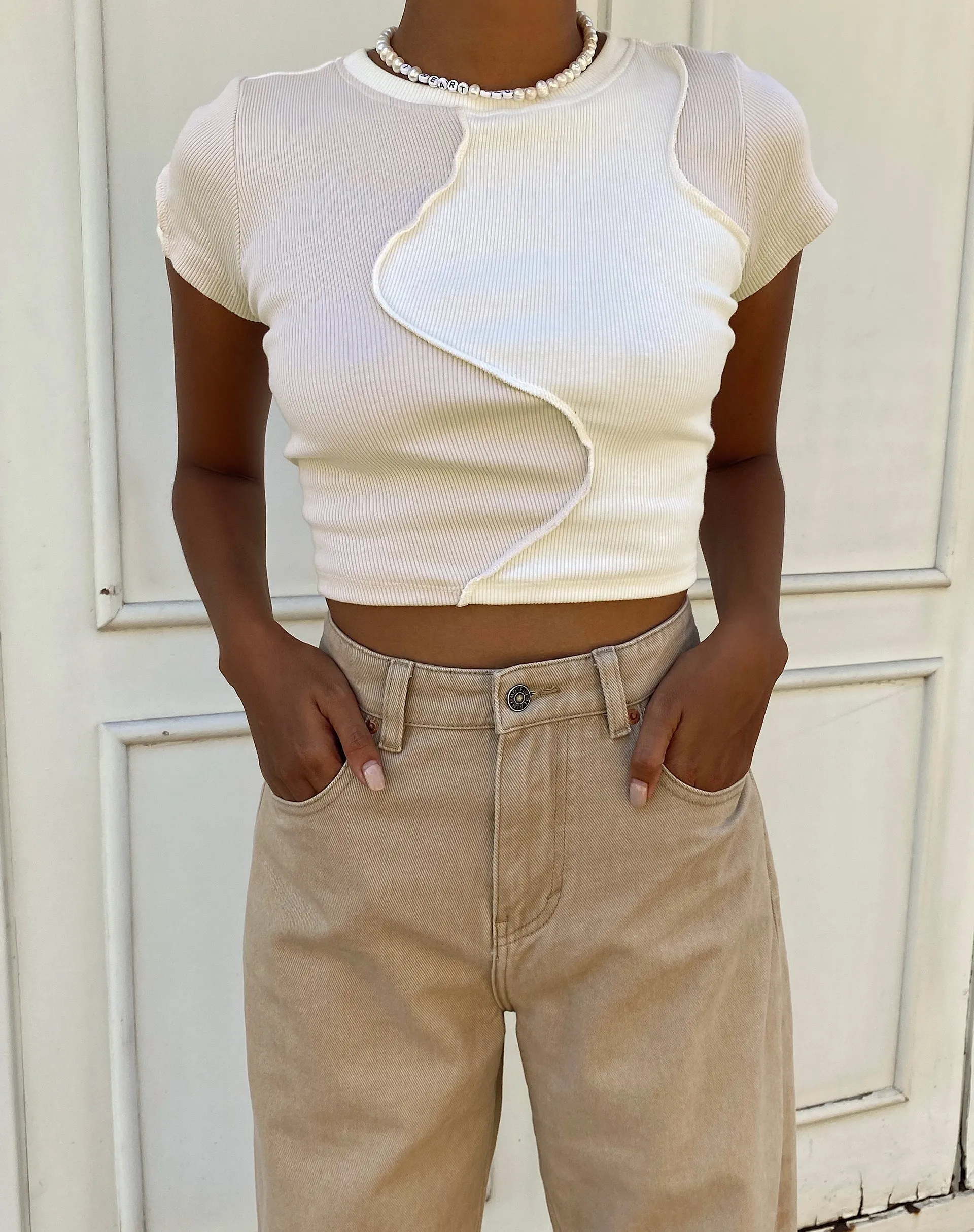 Ruta Crop Top in Panelled Ivory and Winter White