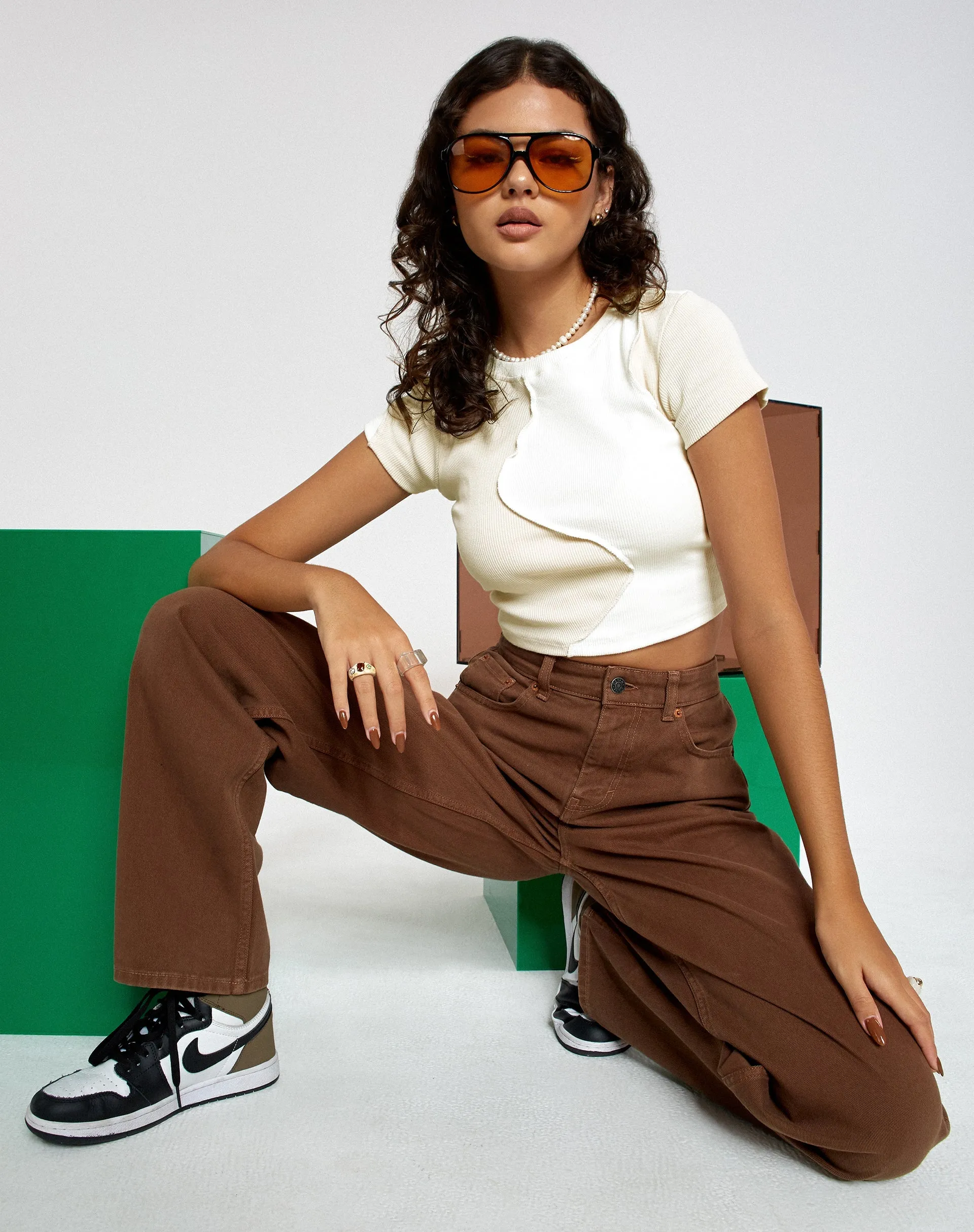 Ruta Crop Top in Panelled Ivory and Winter White