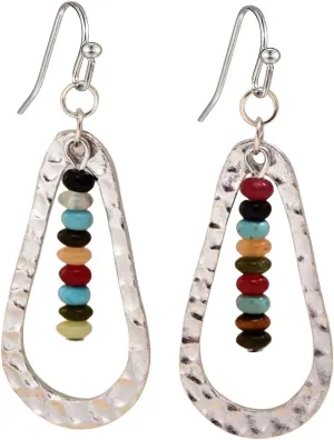 Silver Boho Chic Earrings - Water Drop Bead, Multicolor, Big Statement Earrings