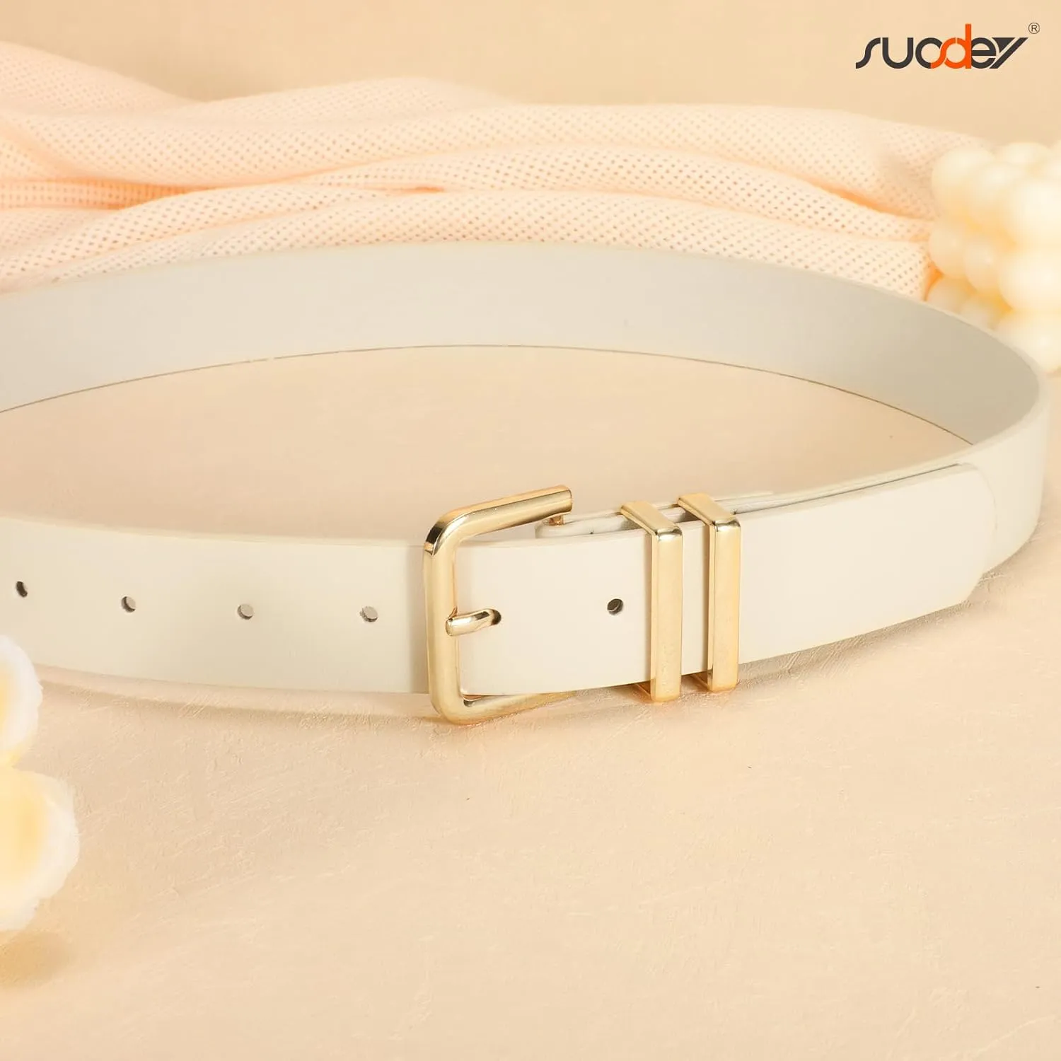 SUOSDEY 2 Pack 3 Pack Womens Fashion Leather Belts for Jeans Dresses Pants Black Brown Beige Ladies Belts with Gold Buckle