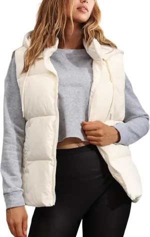 Tanming Black Puffer Vest Women Zip Up Lightweight Sleeveless Winter Outerwear Vests with Hood