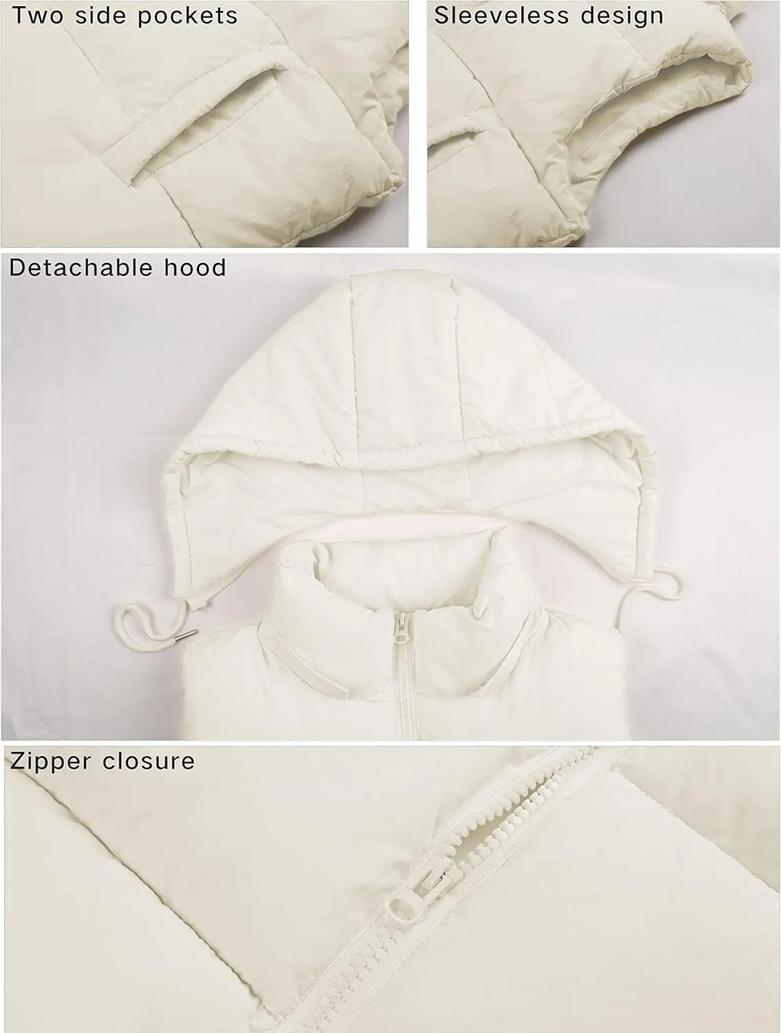 Tanming Black Puffer Vest Women Zip Up Lightweight Sleeveless Winter Outerwear Vests with Hood