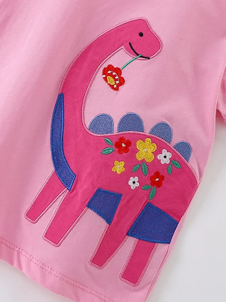 Toddler Baby Girl Short Sleeve Dinosaur T-Shirt Ruffle Sleeve Cotton Unicorn Tank Tops Tee