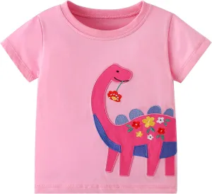 Toddler Baby Girl Short Sleeve Dinosaur T-Shirt Ruffle Sleeve Cotton Unicorn Tank Tops Tee