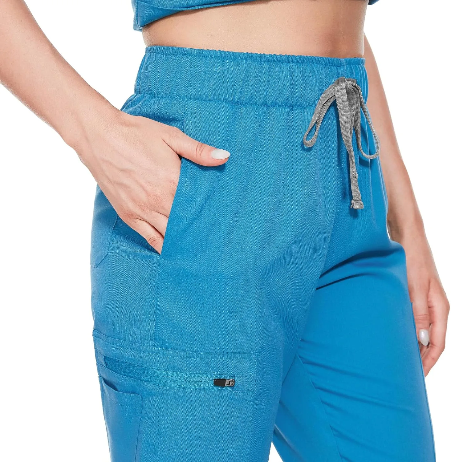 VIAOLI Scrubs for Women Set Modern V-Neck Top & 8 Pocket Jogger Pants Athletic Nursing Uniform Solid Stretch Workwear