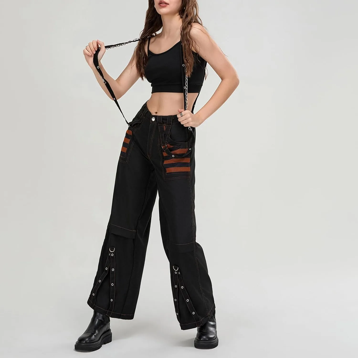 Women Vintage Baggy Jeans Grunge Gothic Tripp Pants Punk Goth Wide Leg Denim Pants Y2k Loose Casual Jeans Streetwear