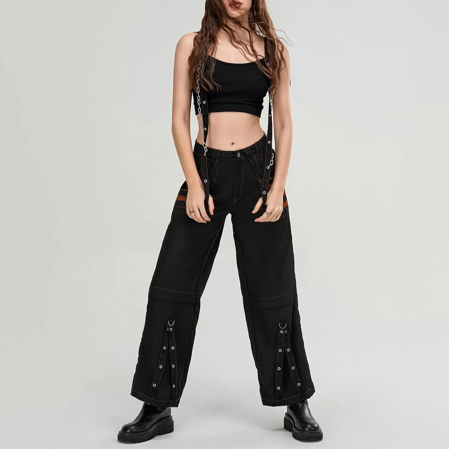 Women Vintage Baggy Jeans Grunge Gothic Tripp Pants Punk Goth Wide Leg Denim Pants Y2k Loose Casual Jeans Streetwear