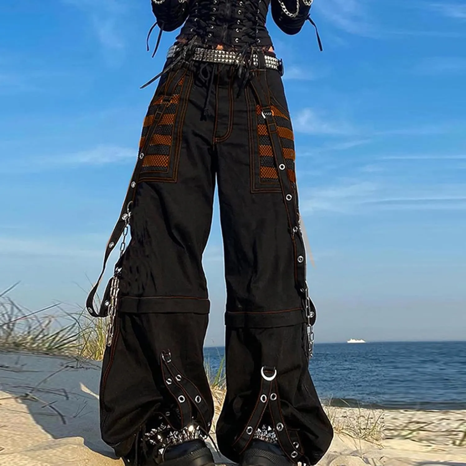 Women Vintage Baggy Jeans Grunge Gothic Tripp Pants Punk Goth Wide Leg Denim Pants Y2k Loose Casual Jeans Streetwear