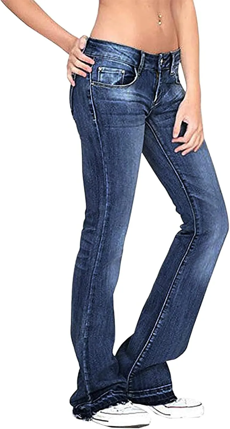 Women's Classic Mid Rise Bootcut Jeans Stretchy Curvy Fit Denim Pants