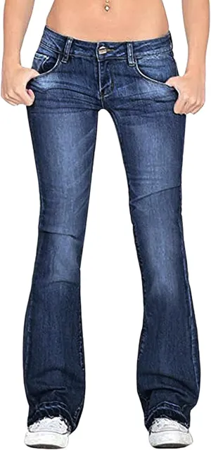 Women's Classic Mid Rise Bootcut Jeans Stretchy Curvy Fit Denim Pants