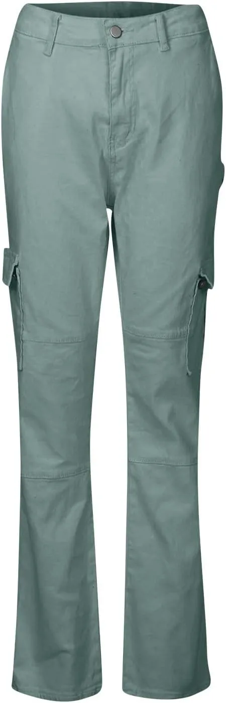 Women's Fashion Solid Color Hip High Waist Multi-Pocket Workwear Dressy Casual Jeans