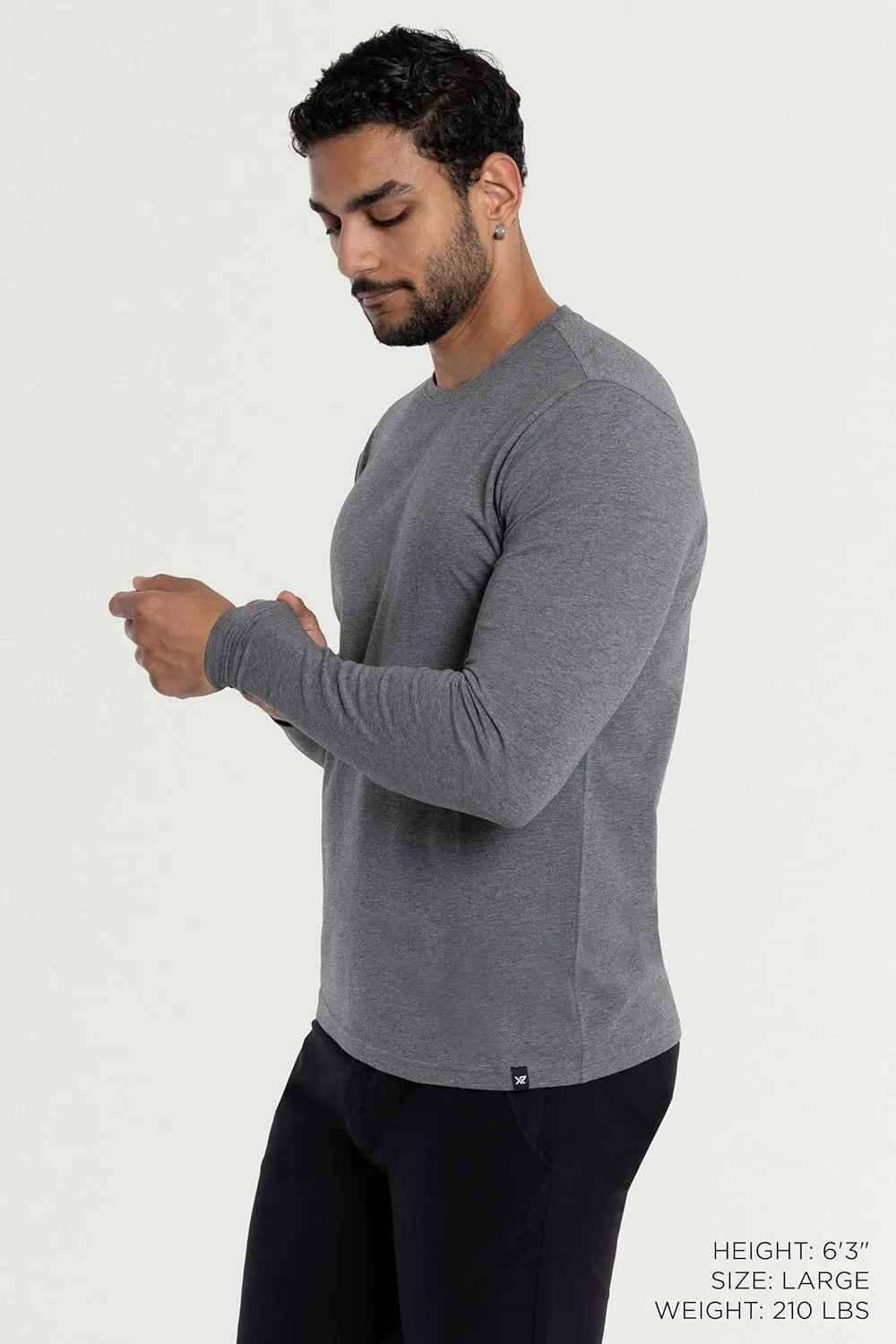 X RAY Men's Crewneck & Hooded Long Sleeve T-Shirt, 95% Cotton Stretch Slim Fit Basic Shirt for Men