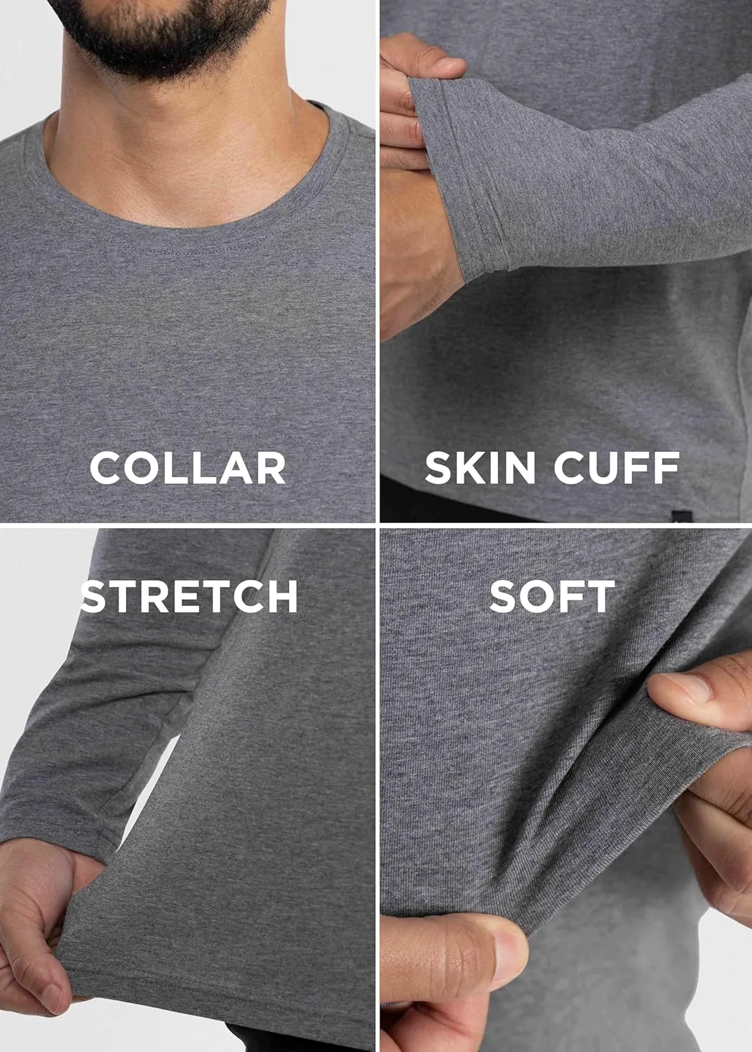 X RAY Men's Crewneck & Hooded Long Sleeve T-Shirt, 95% Cotton Stretch Slim Fit Basic Shirt for Men