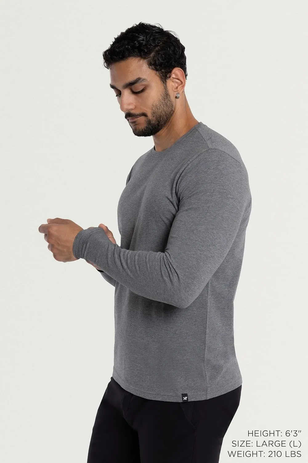X RAY Men's Crewneck & Hooded Long Sleeve T-Shirt, 95% Cotton Stretch Slim Fit Basic Shirt for Men