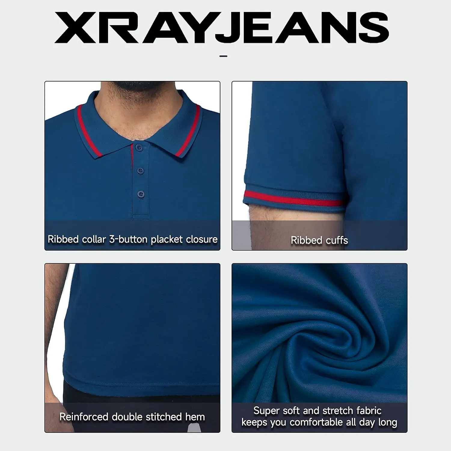 X RAY Men's Polo Shirts Short Sleeve, Slim Performance Stretch Cotton Golf Polos for Men