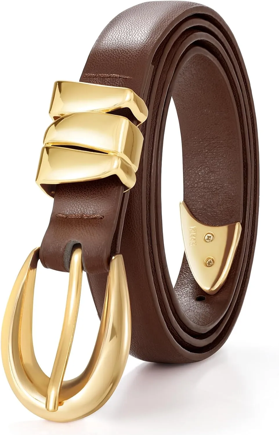 XZQTIVE Women's Skinny Leather Belts Ladies Thin Waist Belts for Jeans Dress Pants Trendy Black Belt with Gold Buckle