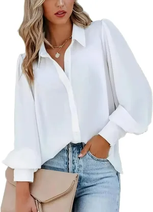 Zeagoo Womens Shirts Button Down Printed Lantern Long Sleeve Blouse Fashion Casual Tops 2025