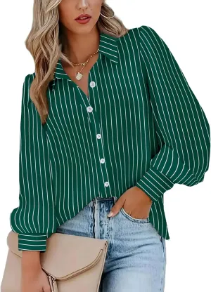 Zeagoo Womens Shirts Button Down Printed Lantern Long Sleeve Blouse Fashion Casual Tops 2025